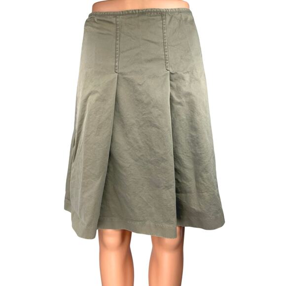 Eddie Bauer Women's Green Khaki Pleated Knee Length A-Line Flared Skirt Size 4 - Picture 1 of 5
